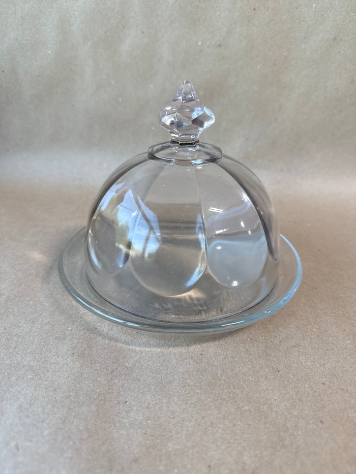 Clear Glass Butter Dome With Etched Tray