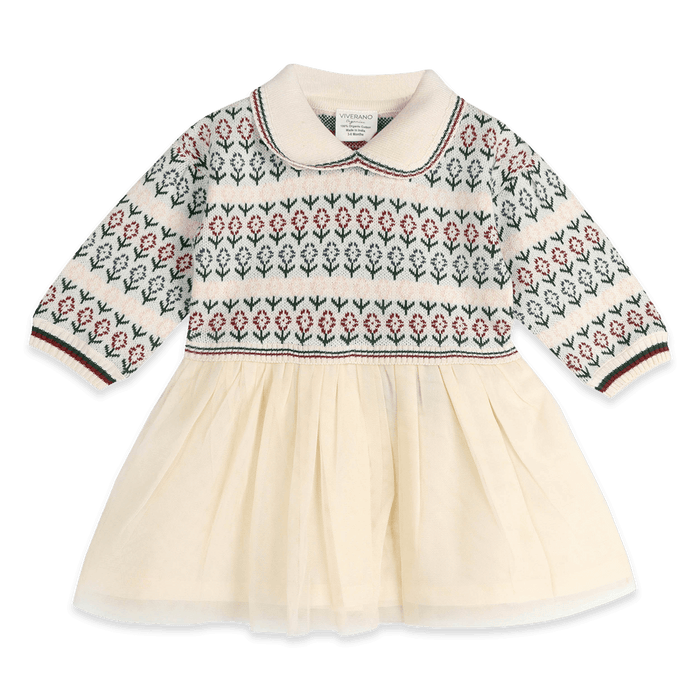 Dahlia Floral Jacquard Knit Baby Tutu Dress, Organic Cotton