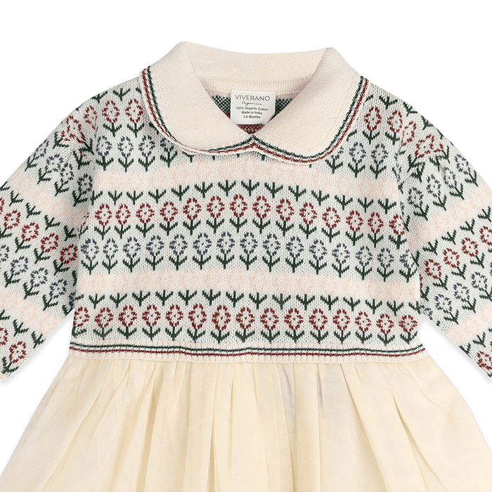 Organic Cotton Dahlia Floral Jacquard Knit Baby Tutu Dress, Detail
