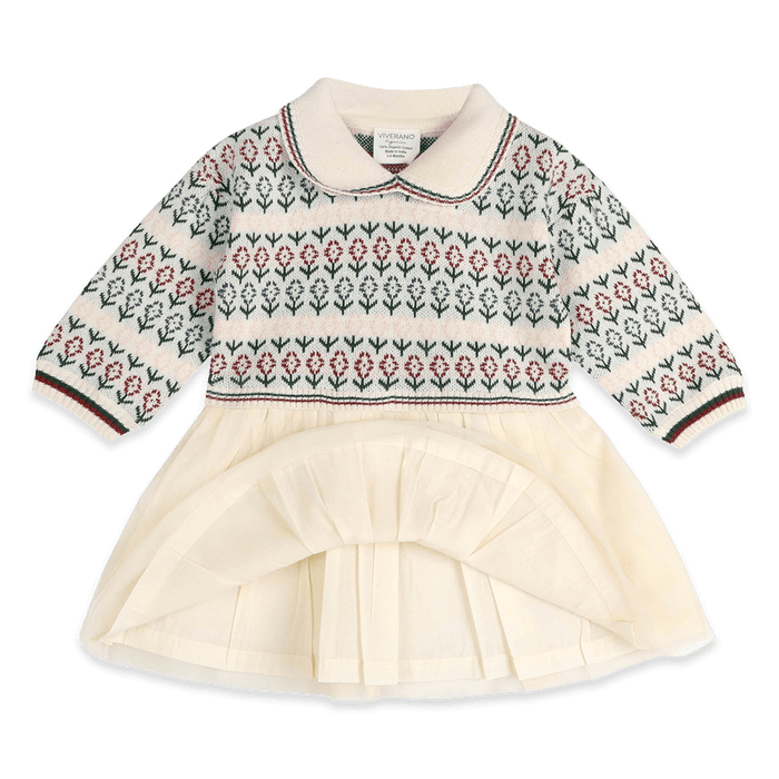 Organic Cotton Dahlia Floral Jacquard Knit Baby Tutu Dress, Voile Lining