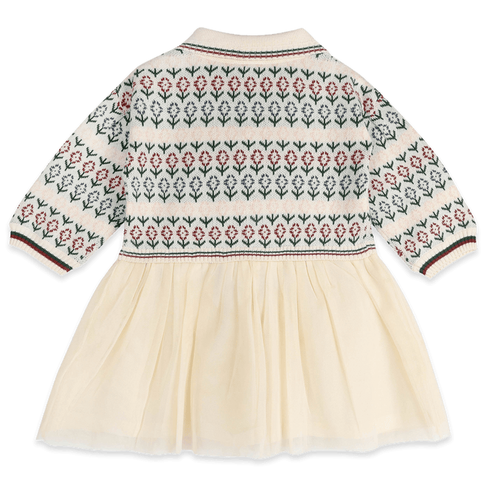 Organic Cotton Dahlia Floral Jacquard Knit Baby Tutu Dress, Back