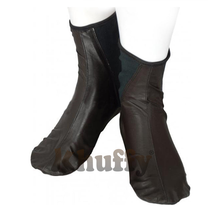 Dark Brown Men's/Women's Elastic Slip-On Halal Leather Sunnah Khuff Khuffain Socks For Mosque