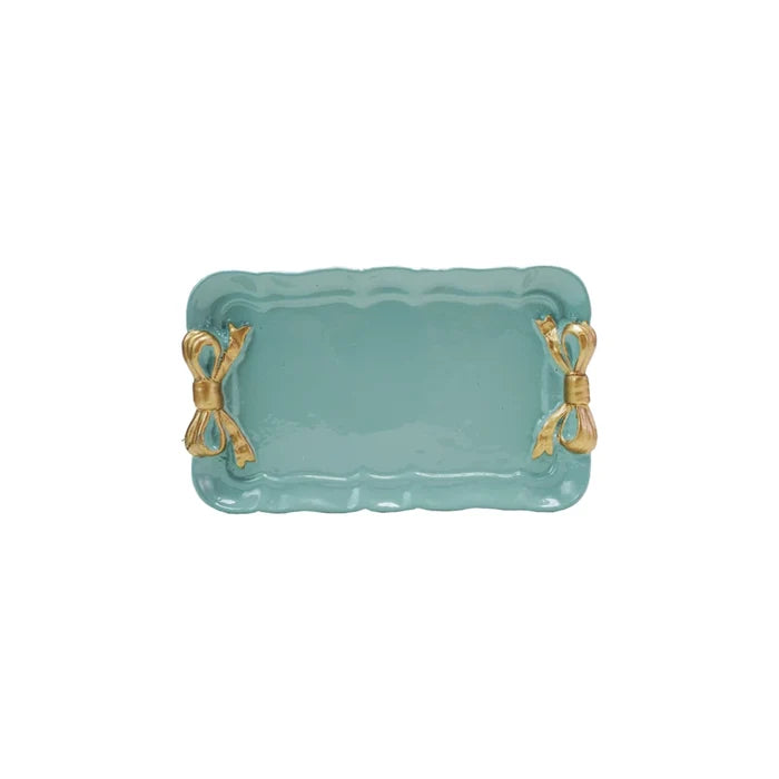Decorative Metal Tray - Gold Finish Bows - Aqua - Findlay Rowe Designs