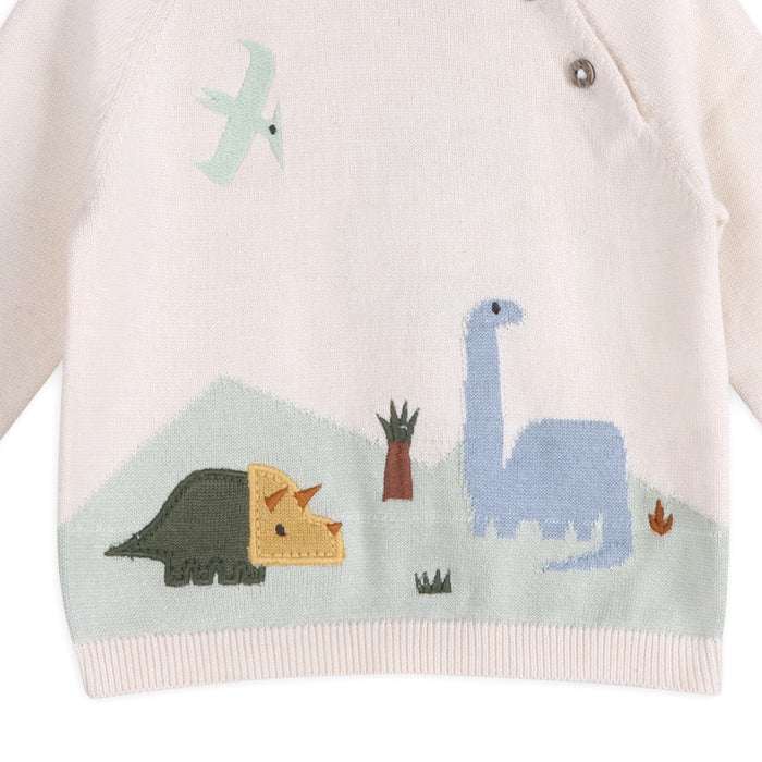 Dino Jacquard Baby Knit Pullover Detail (Organic Cotton)