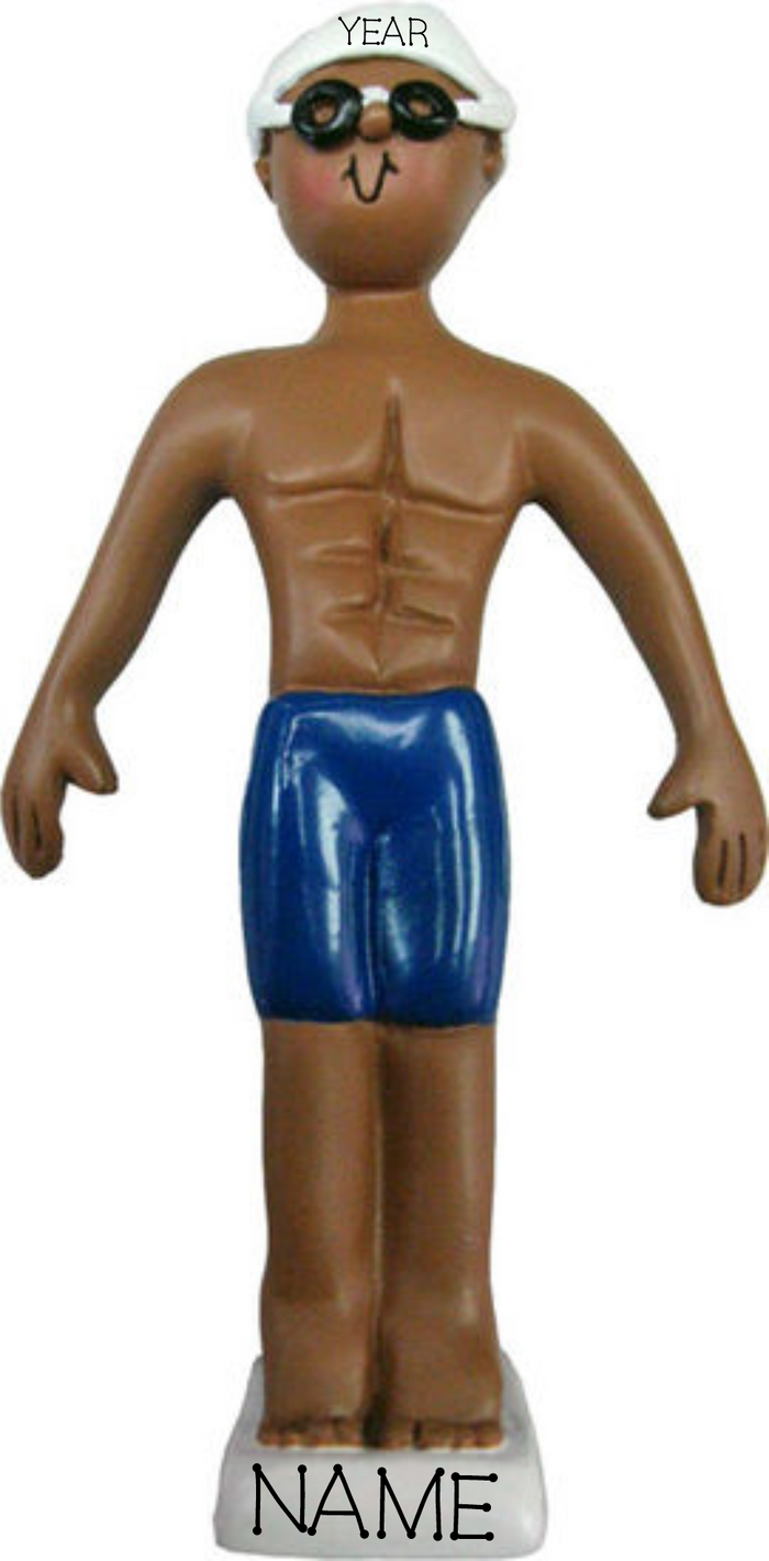 Diver/Swimmer, Boy, Dark Skin- Personalized Christmas Ornament