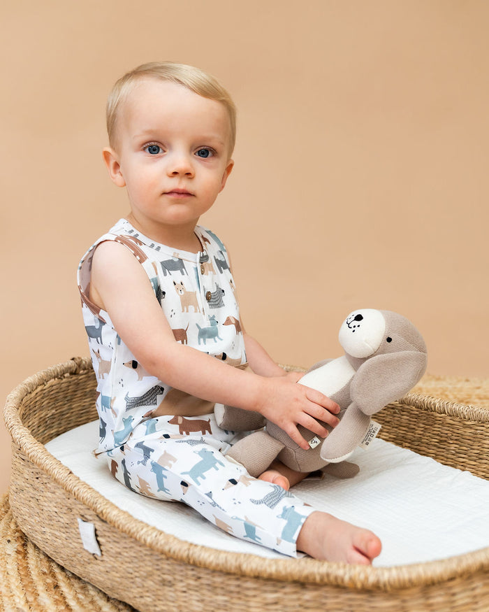 Dog Kangaroo Pocket Sleeveless Baby Jumpsuit (Organic Jersey)