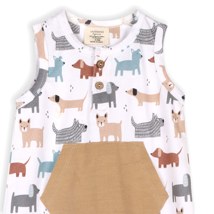 Dog Kangaroo Pocket Sleeveless Baby Jumpsuit (Organic Jersey)