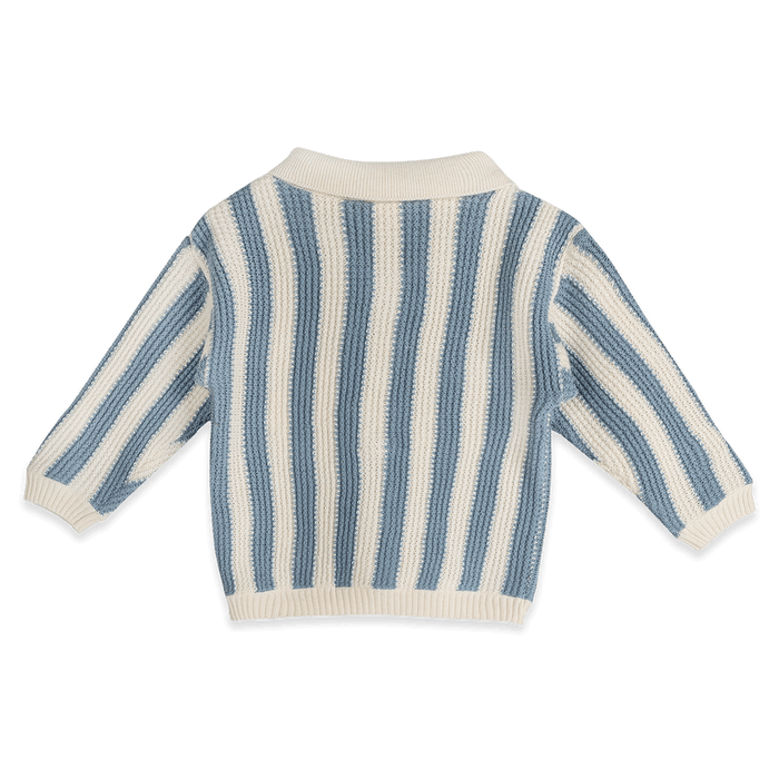 Organic Cotton Dog Stripe Baby Collar Cardigan and Pant Set, Back