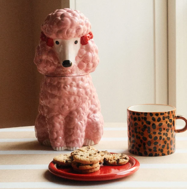 Dolomite Poodle Cookie Jar w/ Bows - 13 Hub Lane   |  Food Jars