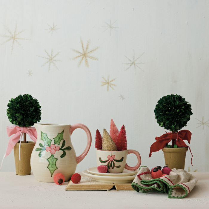 Dried Boxwood Tree in Terra-Cotta Pot w/ Velvet Bow - 13 Hub Lane   |  Tabletop Trees