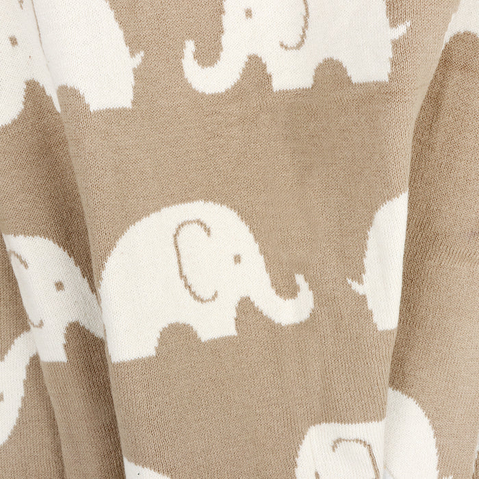 Elephant Trail - Organic Cotton Jacquard Sweater Knit Baby Blanket Detail