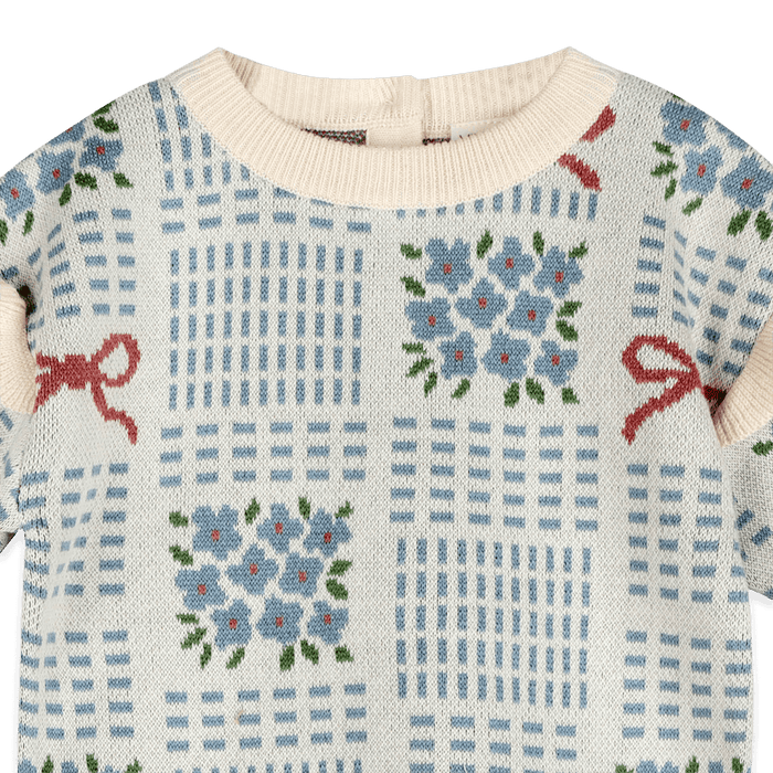 Organic Cotton Floral Bow Jacquard Knit Baby Pullover, Detail
