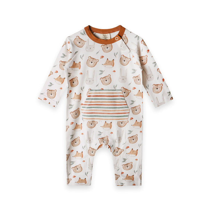 Forest Animals Bear Fox Kangaroo Pocket Baby Jumpsuit (Organic Jersey)