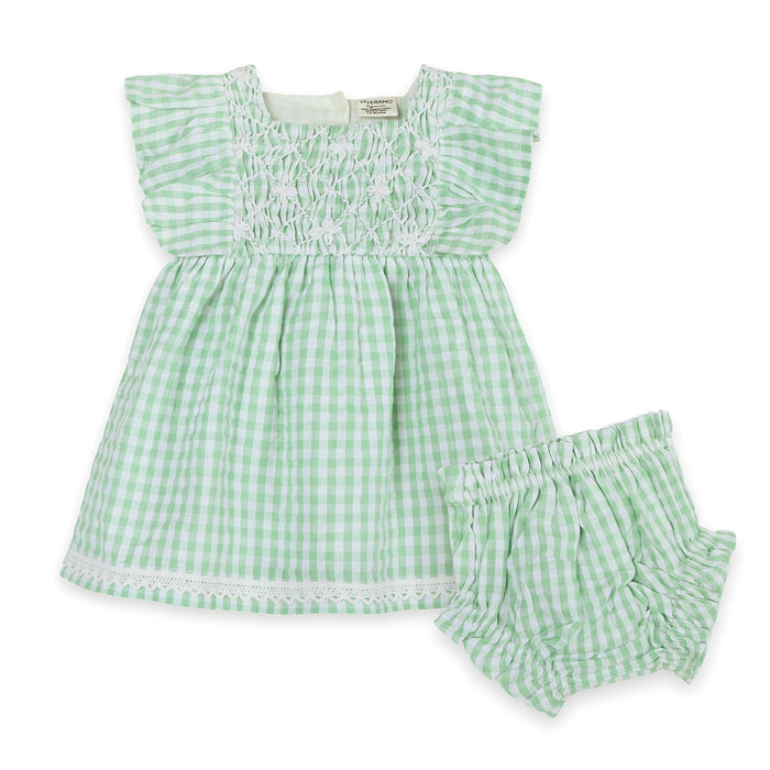 Forest Gingham Baby Dress + Bloomer (Organic)