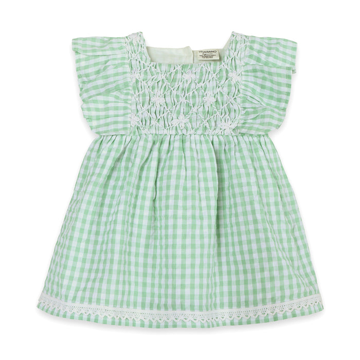 Forest Gingham Baby Dress Front (Organic)