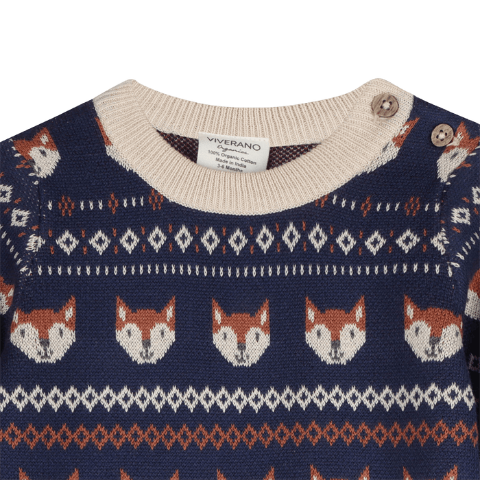 Organic Cotton Fox Baby Knit Jumpsuit, Detail
