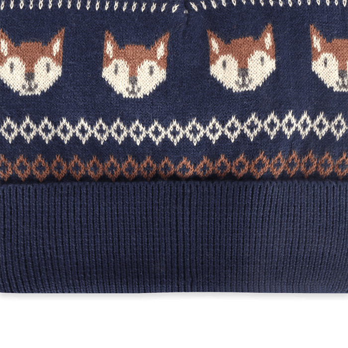 Organic Cotton Fox Fair Isle Knit Round Baby Beanie Hat, Detail