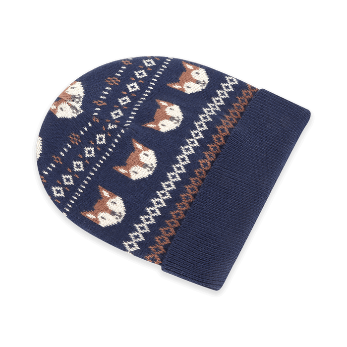 Organic Cotton Fox Fair Isle Knit Round Baby Beanie Hat