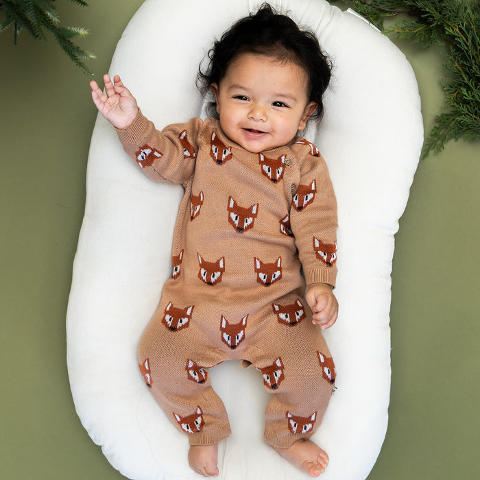 Fox Jacquard Knit Baby Jumpsuit (Organic Cotton)