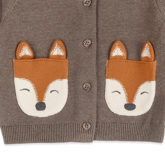 Organic Cotton Fox Pocket Baby Knit Cardigan, Detail