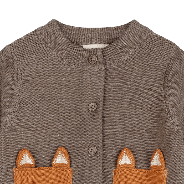 Organic Cotton Fox Pocket Baby Knit Cardigan, Button Detail