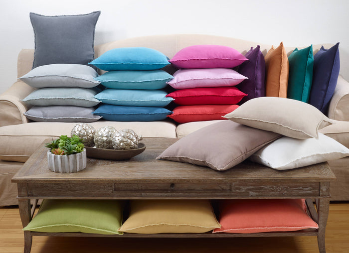 Fringed Linen Pillow – Down Filled: Blue-Grey / 20"