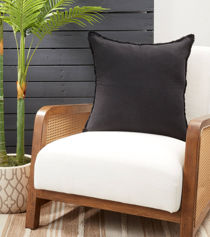 Fringed Linen Pillow – Down Filled: Blue-Grey / 20"