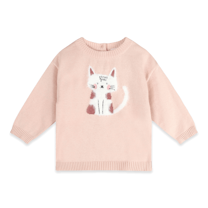 Furry Cat 3D Knit Baby Pullover, Organic Cotton