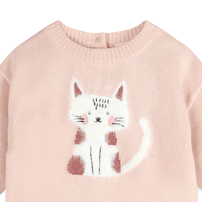 Organic Cotton Furry Cat 3D Knit Baby Pullover, Detail