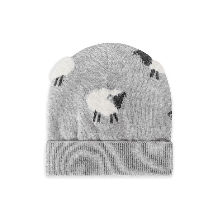 Furry Sheep Knit Round Baby Beanie Hat, Organic Cotton