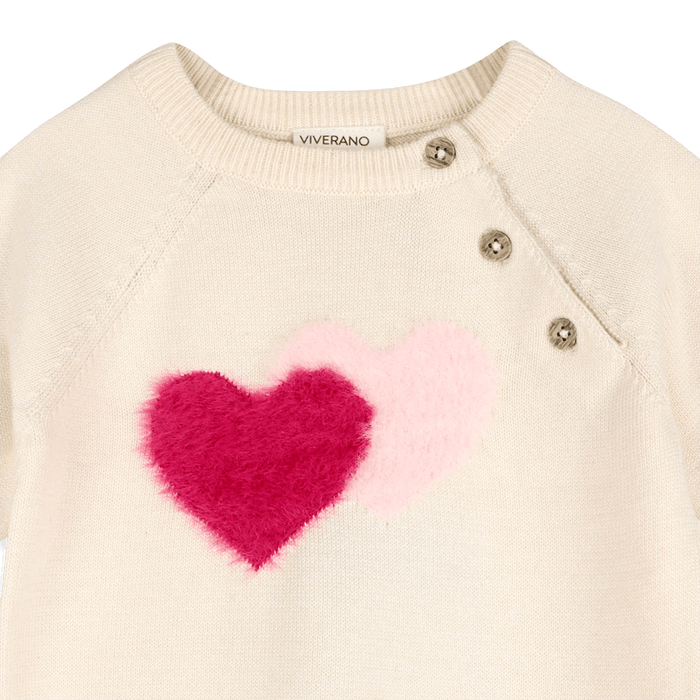 Organic Cotton Fuzzy Hearts Baby Sweater Pullover, Detail