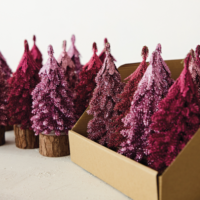 Glitter Tree w/ Wood Base, Pink - 13 Hub Lane   |  Tabletop Trees