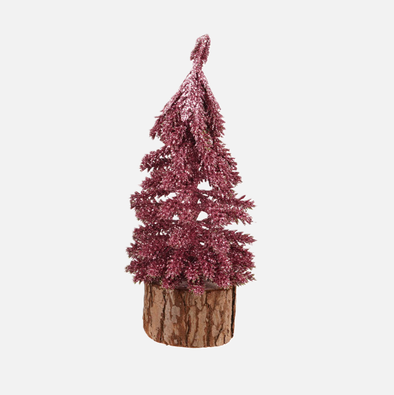 Glitter Tree w/ Wood Base, Pink - 13 Hub Lane   |  Tabletop Trees