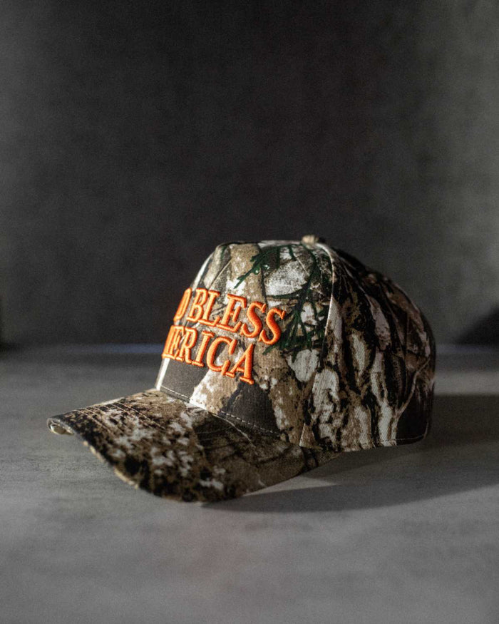 God Bless America Structured Hat - Camo & Orange