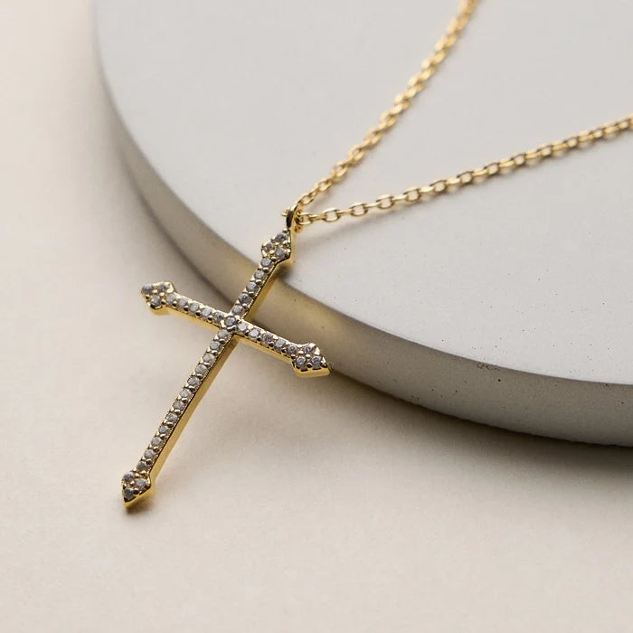 Gold Dipped Crystal Cross Pendant Necklace