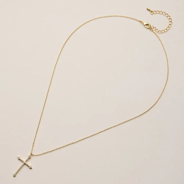 Gold Dipped Crystal Cross Pendant Necklace