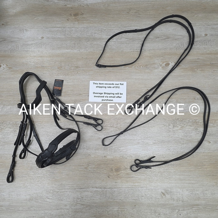 Grewal Equestrian Cobra Monorcown Bridle with Bradoon Hanger & Matching Reins, B