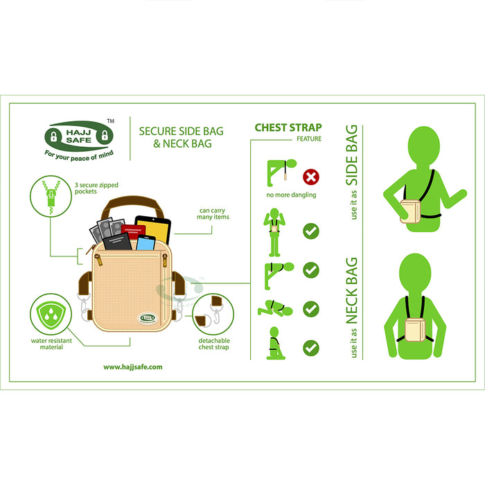 HajjSafe™ Hajj & Umrah - Anti-Theft Secure Side Bag & Neck Bag