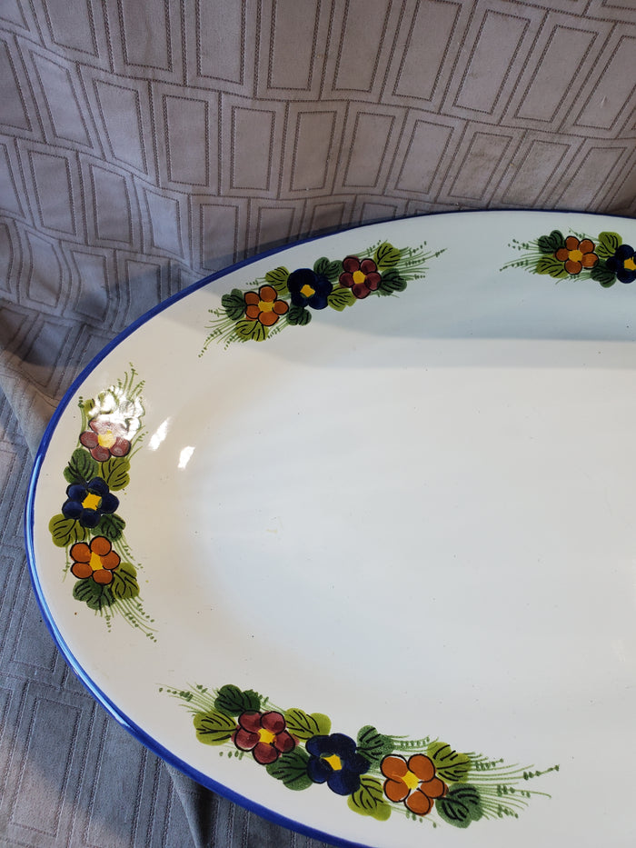 Hand Painted Italian Pottery Floral Serving Platter
