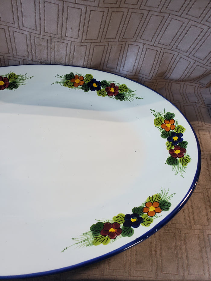 Hand Painted Italian Pottery Floral Serving Platter