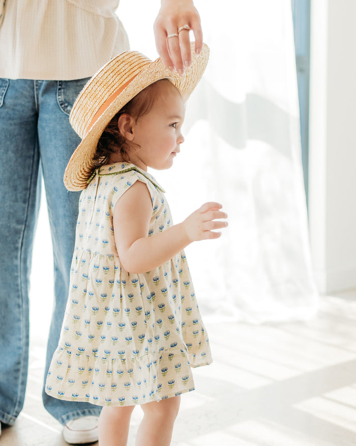 Harper Peter Pan Collar Floral Baby Flare Dress + Bloomer (Linen Blend)