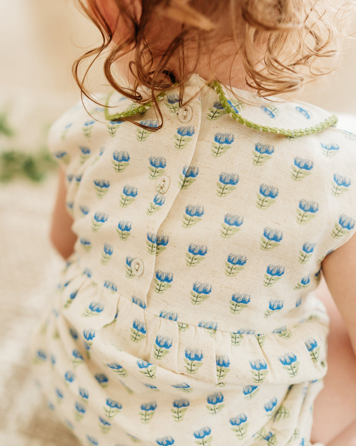 Harper Peter Pan Collar Floral Baby Flare Dress + Bloomer (Linen Blend)