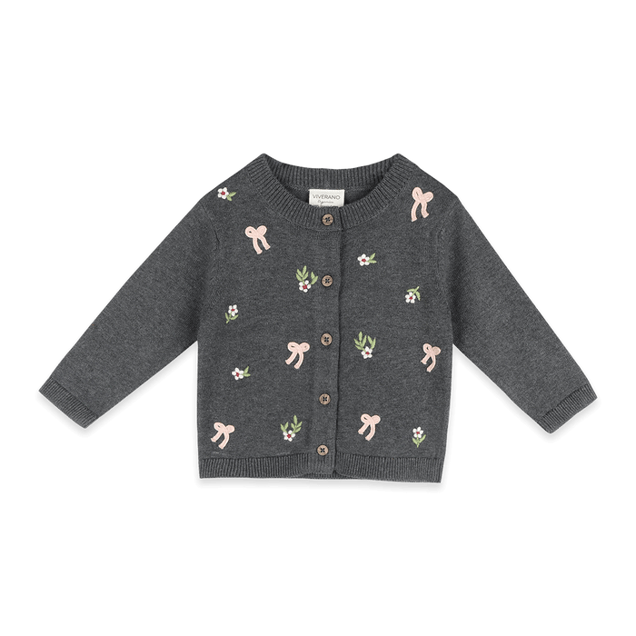 Hazel 3D Bow Knit Baby Cardigan, Organic Cotton