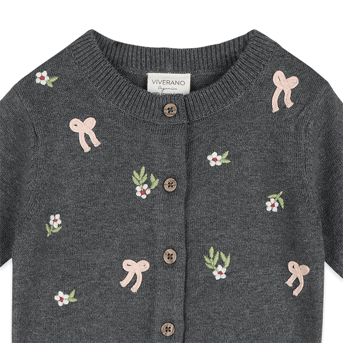 Organic Cotton Hazel 3D Bow Knit Baby Cardigan, Detail