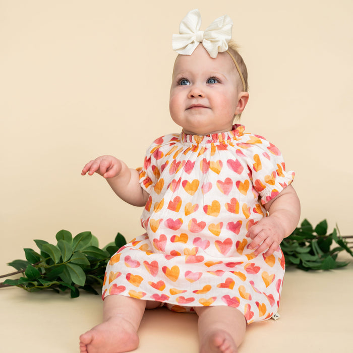 Hearts Baby Dress + Bloomer Model (Organic Muslin)