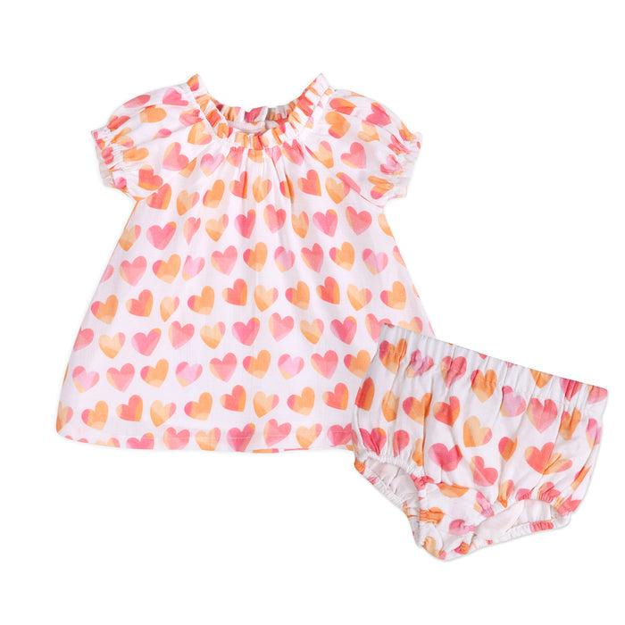Hearts Baby Dress + Bloomer (Organic Muslin)