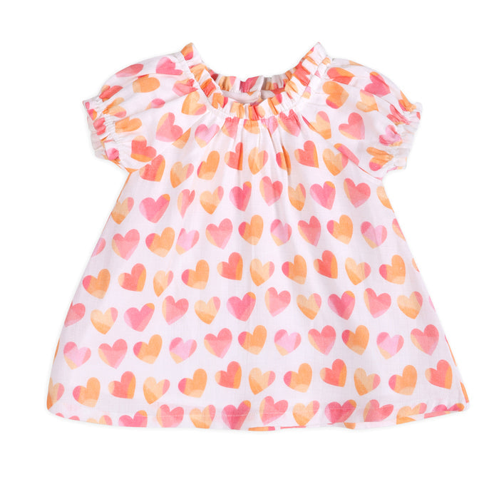Hearts Baby Dress Front (Organic Muslin)