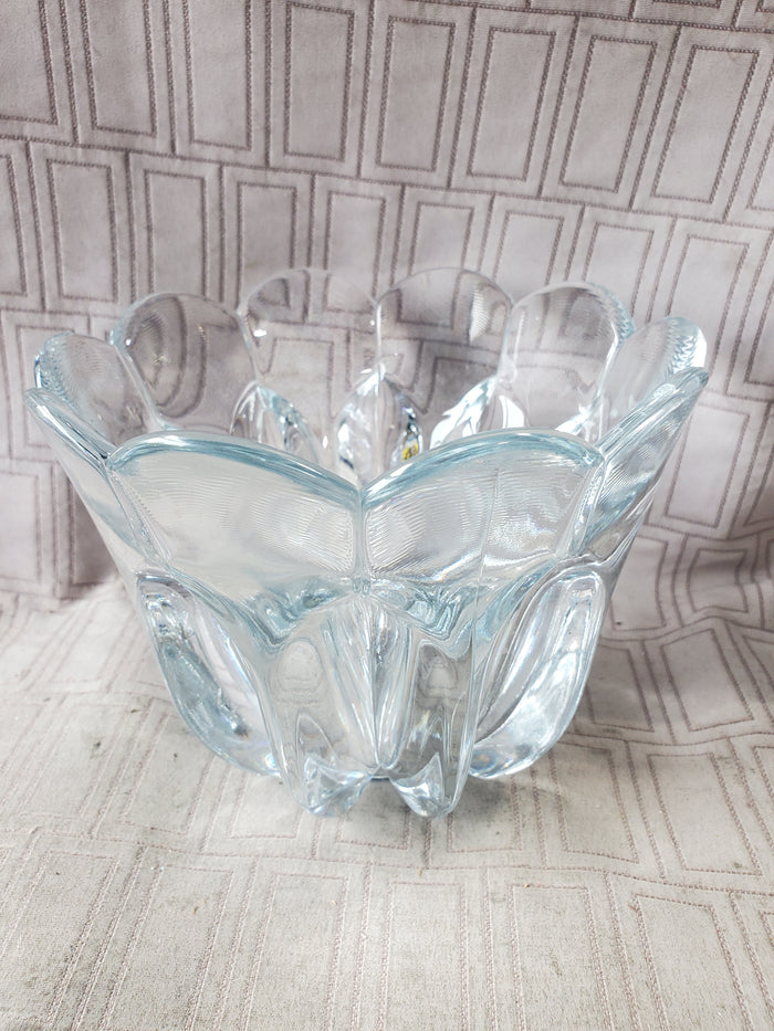 Heavy Clear Glass Flower Bowl