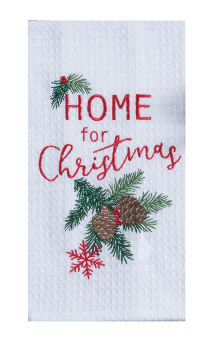 Home for Christmas Embroidered Waffle Towel