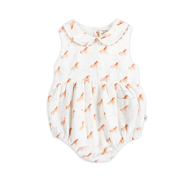 Horse Baby Bubble Romper Front (Organic Muslin)